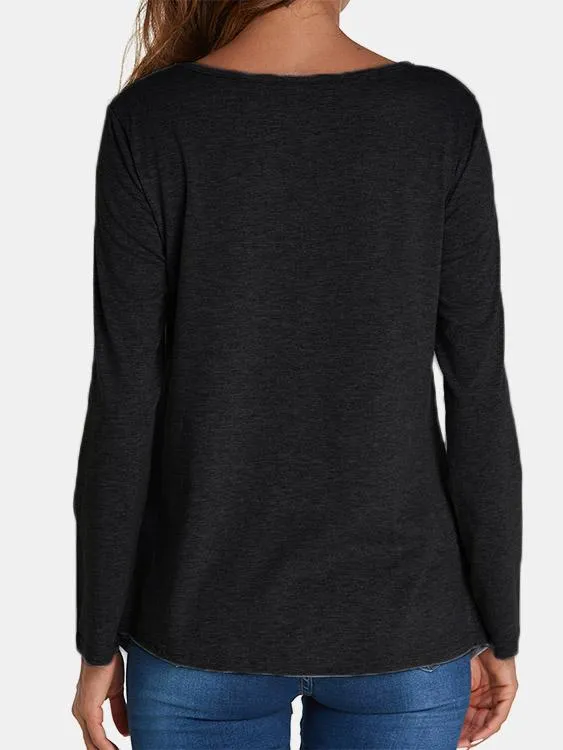 Custom Round Neck Crossed Front Long Sleeve Irregular Hem T-Shirts