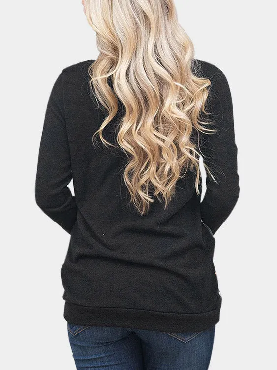 Custom Round Neck Grid Long Sleeve Black T-Shirts