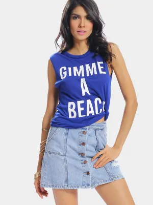 Custom Round Neck Letter Sleeveless Blue T-Shirts