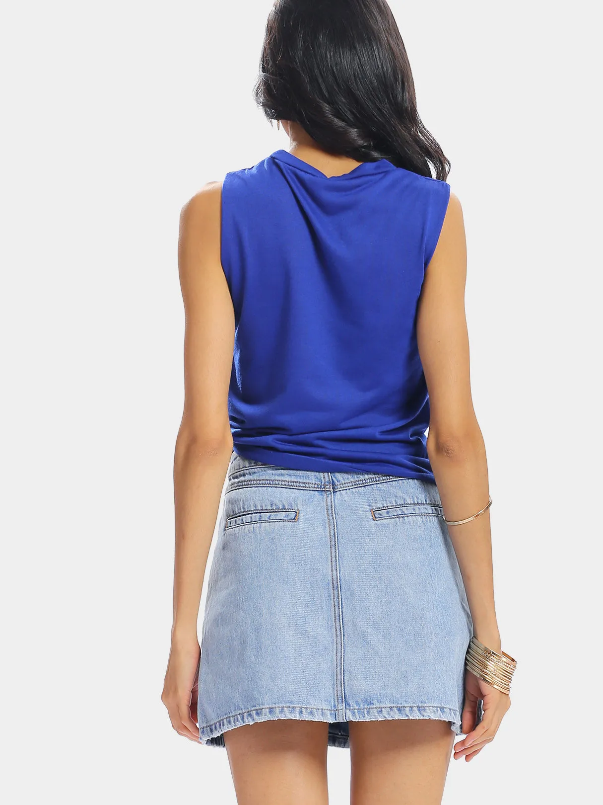 Custom Round Neck Letter Sleeveless Blue T-Shirts