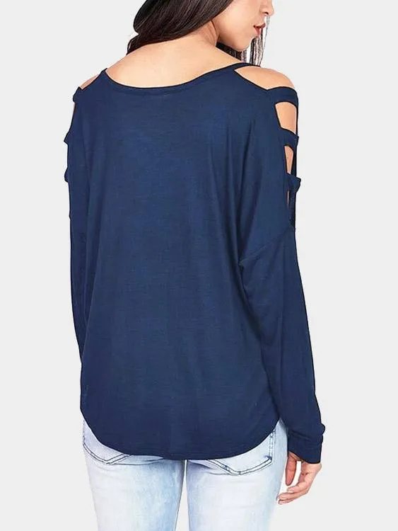 Custom V-Neck Cold Shoulder Cut Out Long Sleeve T-Shirts
