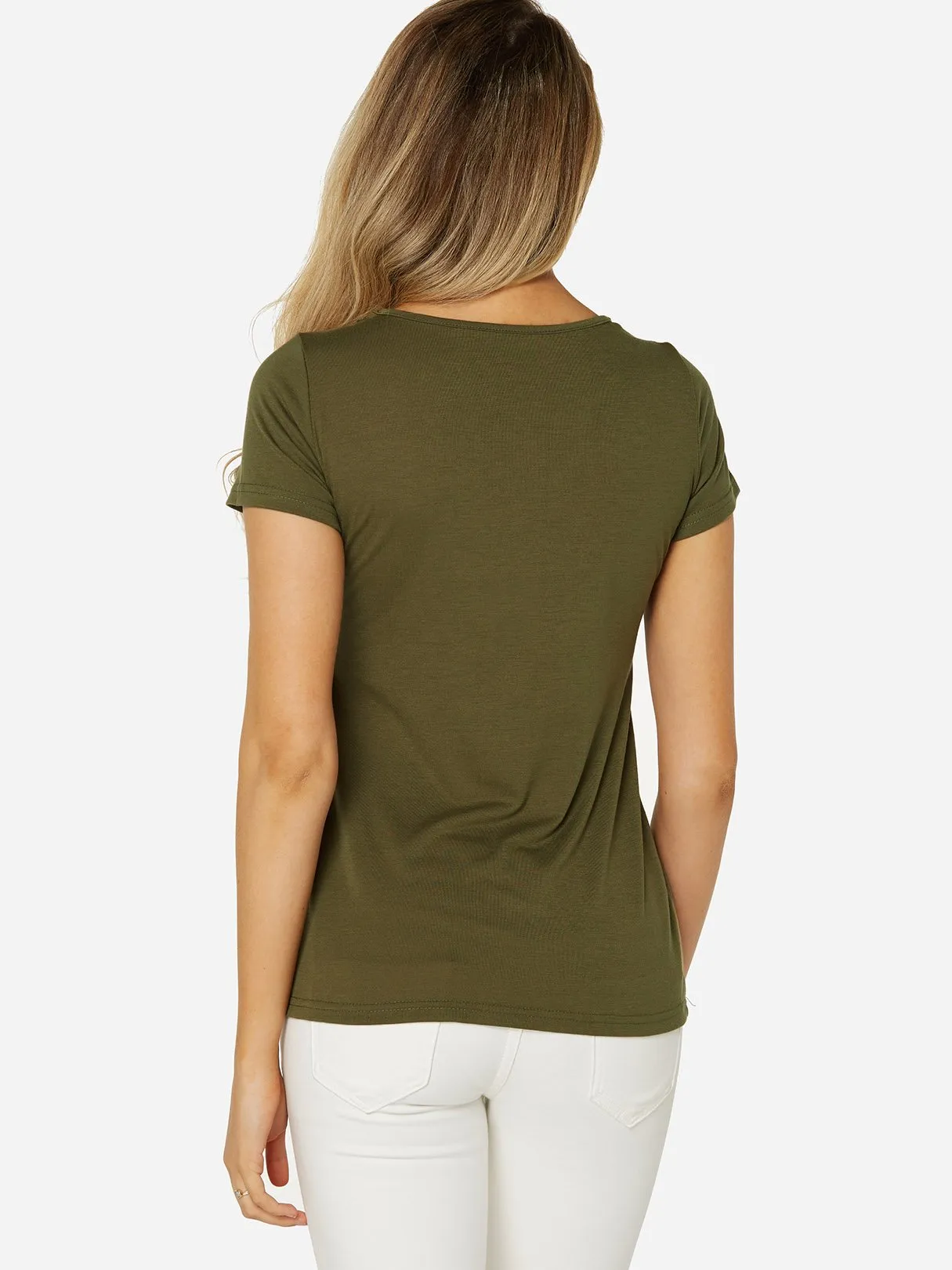 Custom V-Neck Lace Short Sleeve Ruffle Hem T-Shirts