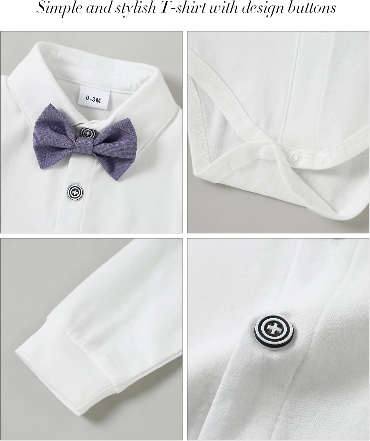 DISAUR Baby Boy Clothes Suits 5PC Infant Gentleman Outfit Dress Shirt Bowtie Vest Corsage Pants Wedding Baby Suit