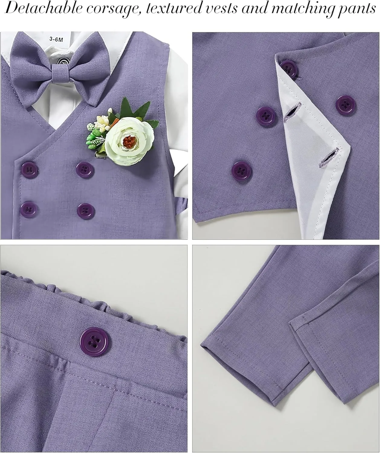 DISAUR Baby Boy Clothes Suits 5PC Infant Gentleman Outfit Dress Shirt Bowtie Vest Corsage Pants Wedding Baby Suit