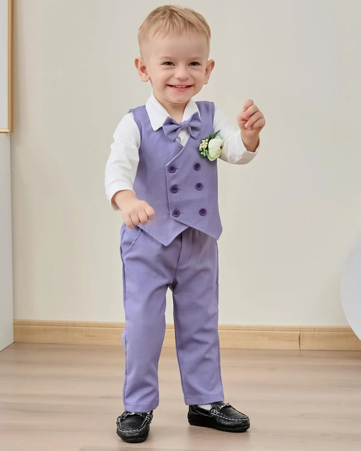 DISAUR Baby Boy Clothes Suits 5PC Infant Gentleman Outfit Dress Shirt Bowtie Vest Corsage Pants Wedding Baby Suit