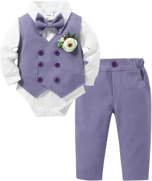 DISAUR Baby Boy Clothes Suits 5PC Infant Gentleman Outfit Dress Shirt Bowtie Vest Corsage Pants Wedding Baby Suit