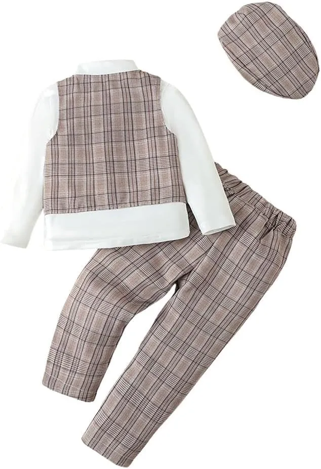 Dressy Daisy Baby Toddler Boys Gentleman Vest Suit Wedding Formal Dress Outfit Set with Hat, Gray Green Blue Brown