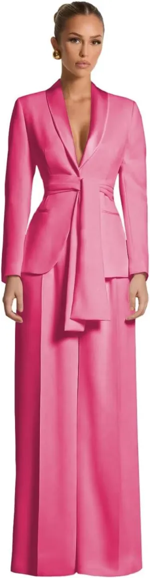 Elegant Pant Suits for Women Dressy 2 Piece Womens Suit with Belt Casual Shawl Collar Prom Tuxedo for Wedding Guest