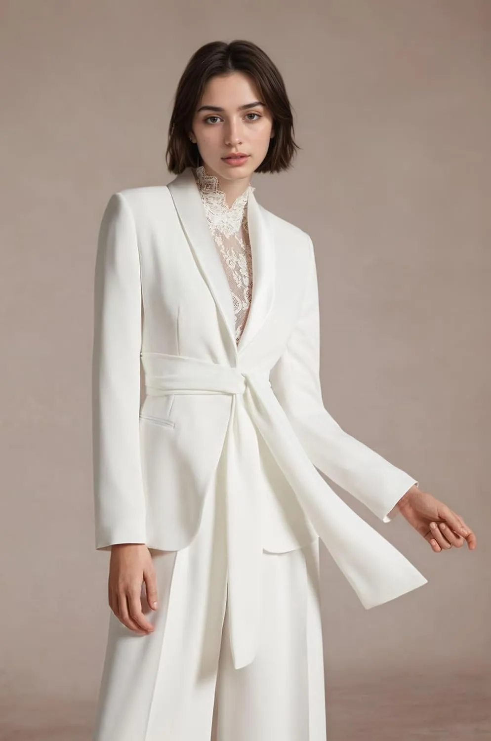 Elegant Pant Suits for Women Dressy 2 Piece Womens Suit with Belt Casual Shawl Collar Prom Tuxedo for Wedding Guest