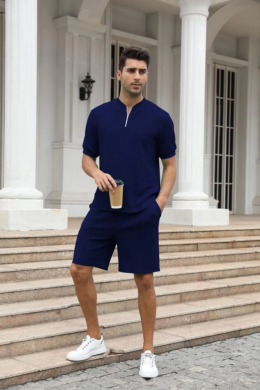 FZNHQL Fashion Men's Tracksuits 2 Piece Casual Athletic Jogging Outfits Short/Long Sleeve Track Suits for Men Set
