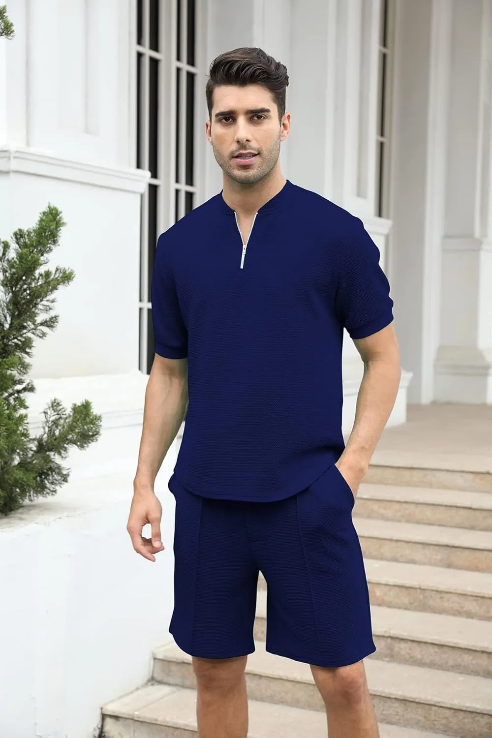 FZNHQL Fashion Men's Tracksuits 2 Piece Casual Athletic Jogging Outfits Short/Long Sleeve Track Suits for Men Set