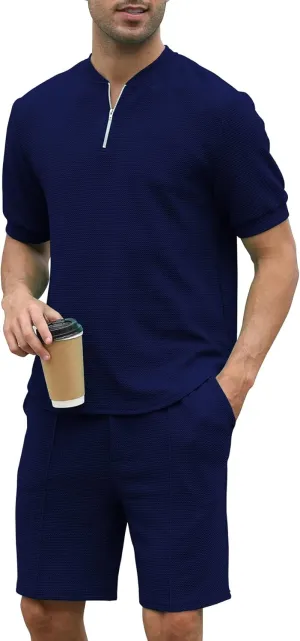FZNHQL Fashion Men's Tracksuits 2 Piece Casual Athletic Jogging Outfits Short/Long Sleeve Track Suits for Men Set