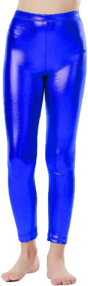 Girls Shiny Metallic Leggings Kids Sparkly Pants(Size 2-14)
