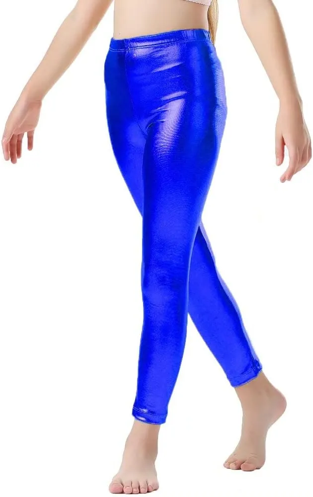 Girls Shiny Metallic Leggings Kids Sparkly Pants(Size 2-14)