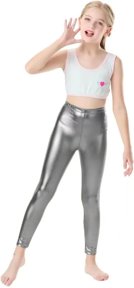 Girls Shiny Metallic Leggings Kids Sparkly Pants(Size 2-14)
