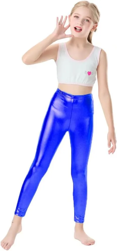 Girls Shiny Metallic Leggings Kids Sparkly Pants(Size 2-14)