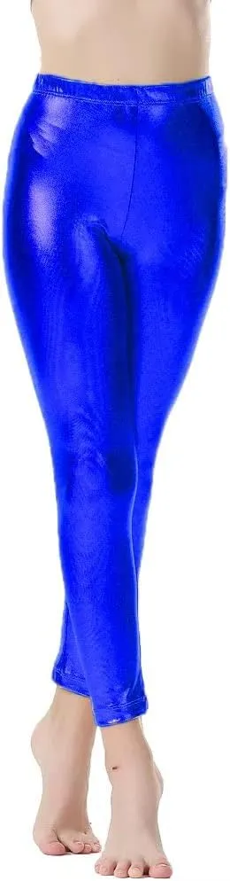 Girls Shiny Metallic Leggings Kids Sparkly Pants(Size 2-14)