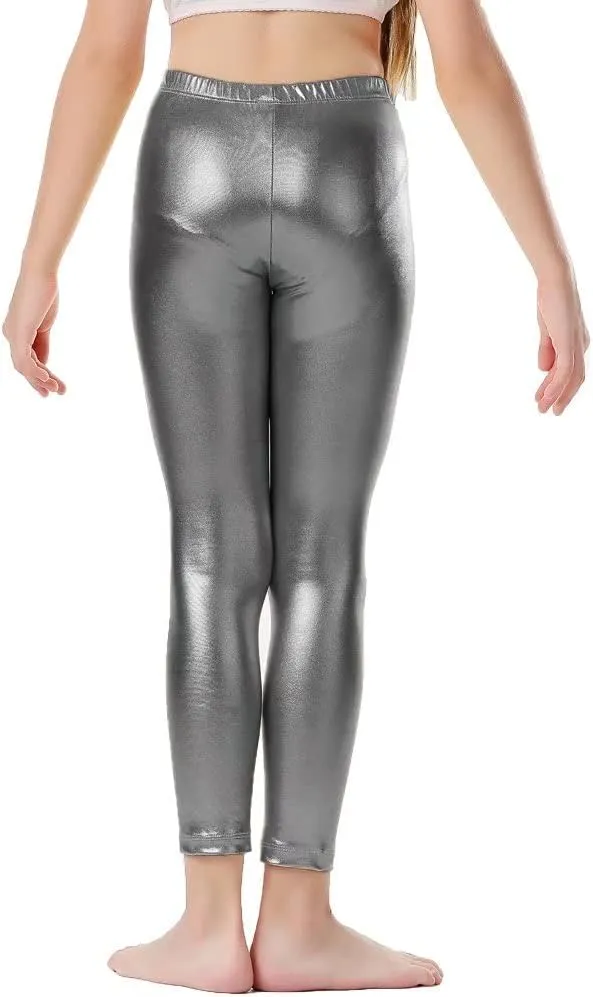 Girls Shiny Metallic Leggings Kids Sparkly Pants(Size 2-14)