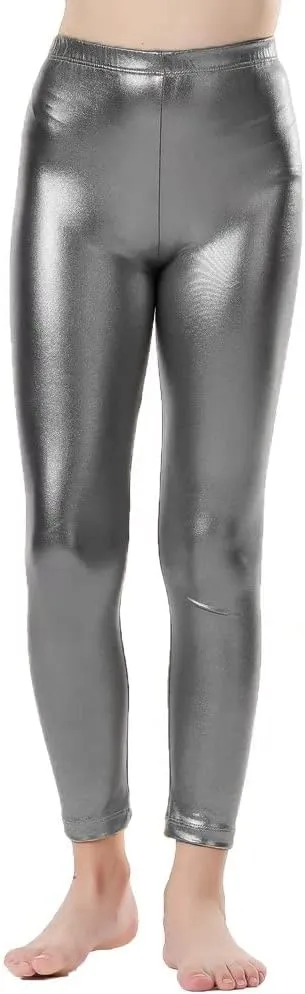 Girls Shiny Metallic Leggings Kids Sparkly Pants(Size 2-14)