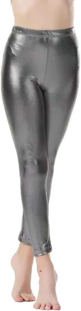 Girls Shiny Metallic Leggings Kids Sparkly Pants(Size 2-14)