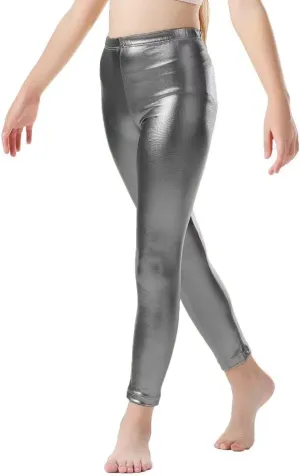 Girls Shiny Metallic Leggings Kids Sparkly Pants(Size 2-14)