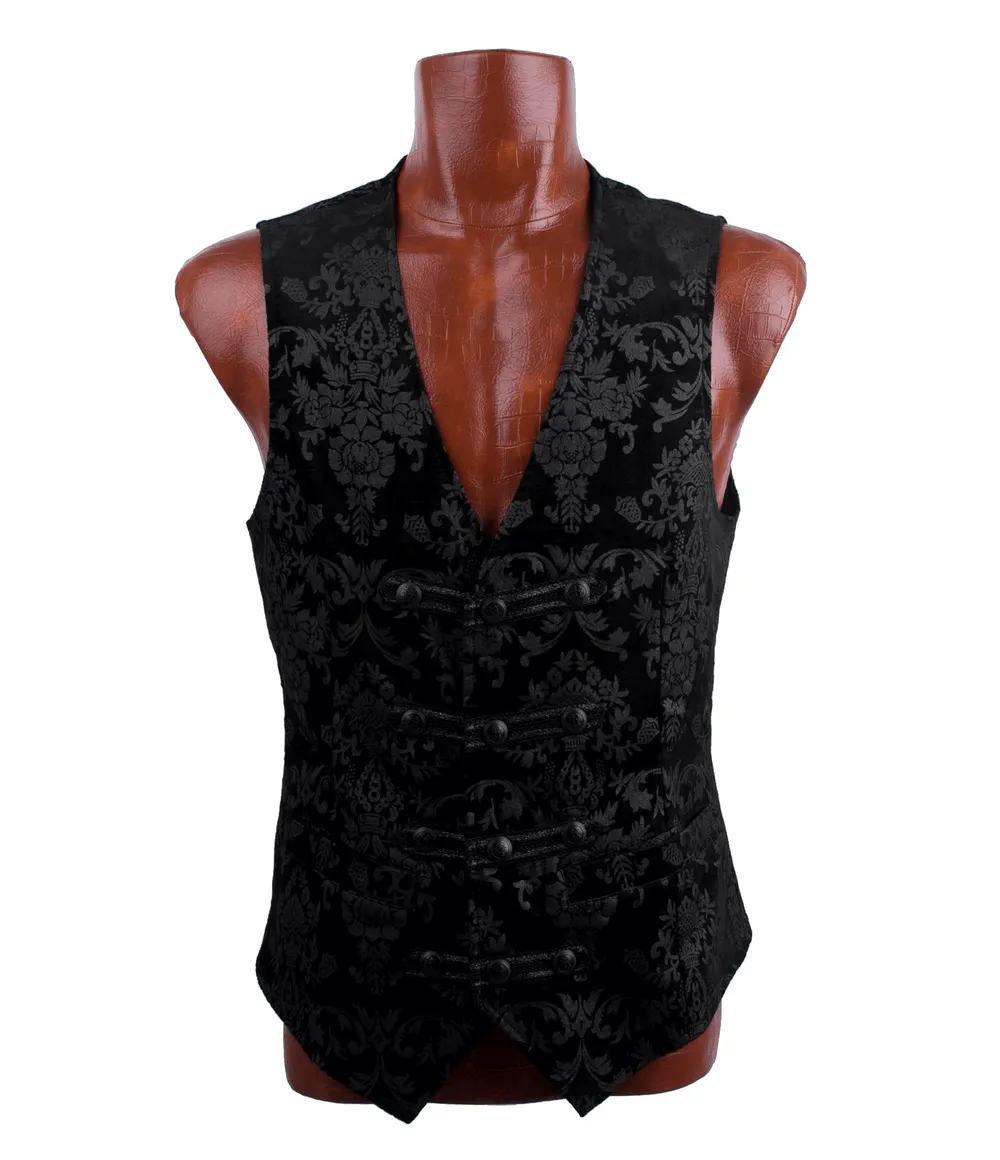Gothic Black Floral Vest - Victorian Inspired