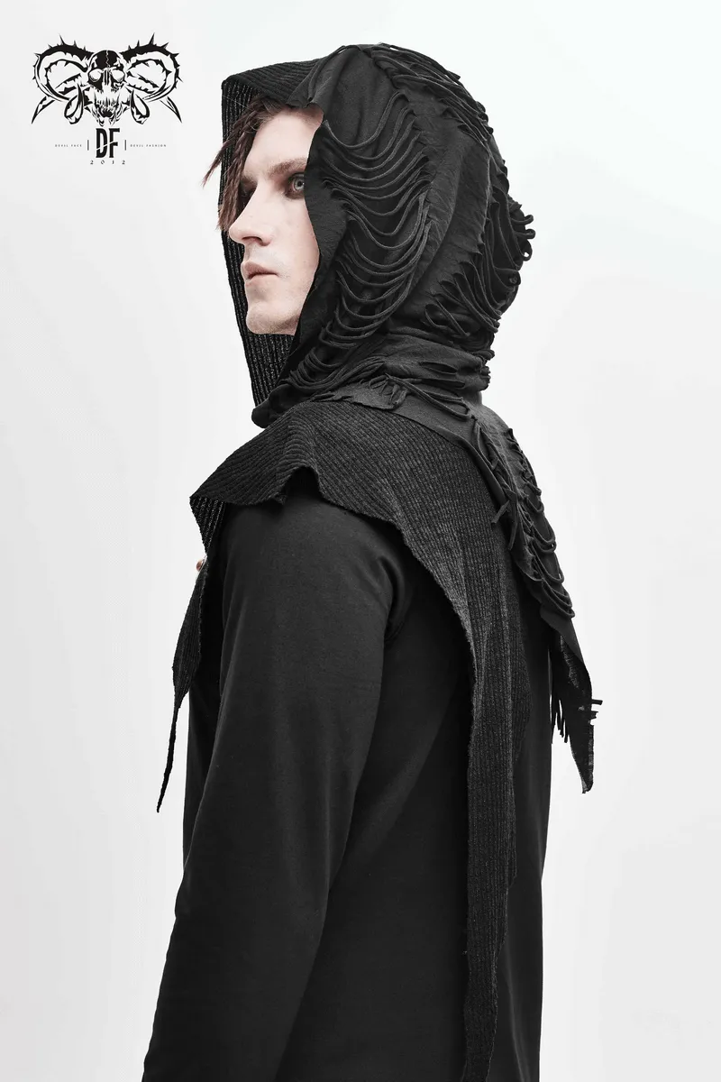 Gothic Punk Style Long Sleeves Hoodie / Black Zipper Cutout Top / Alternative Fashion