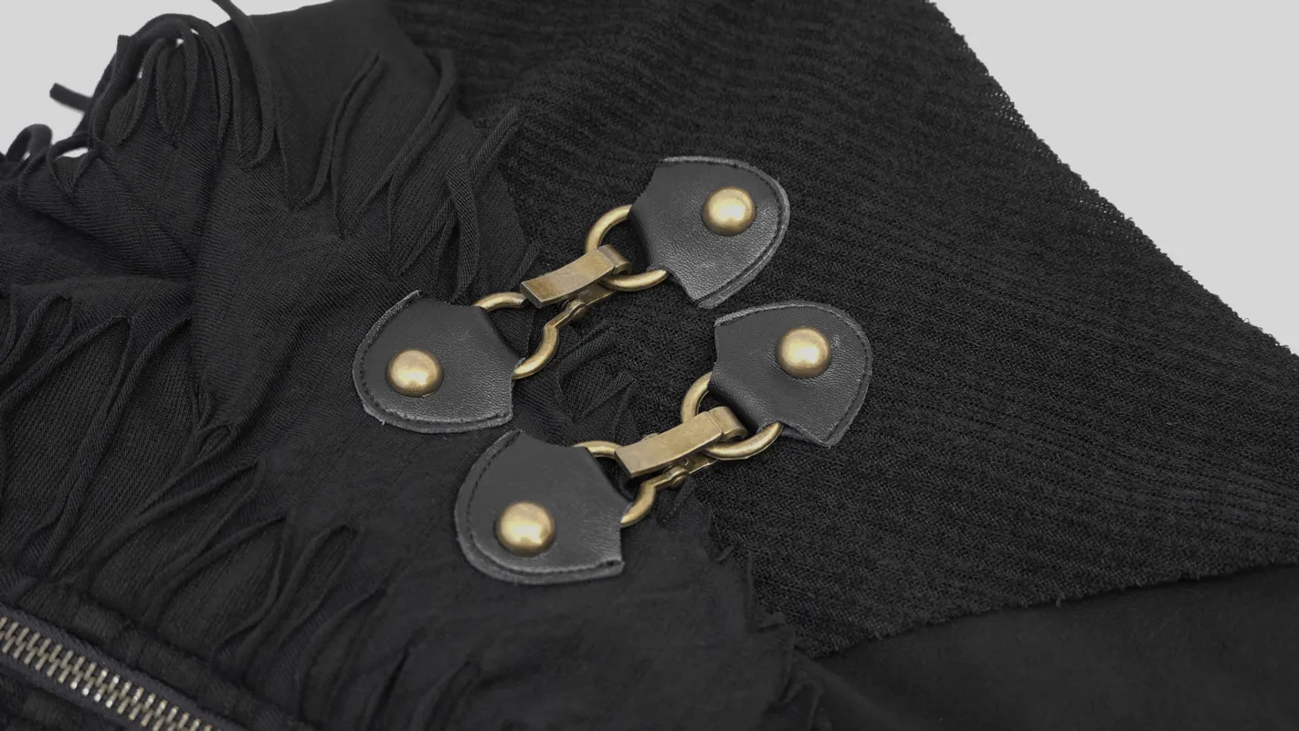 Gothic Punk Style Long Sleeves Hoodie / Black Zipper Cutout Top / Alternative Fashion