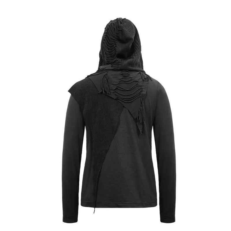 Gothic Punk Style Long Sleeves Hoodie / Black Zipper Cutout Top / Alternative Fashion