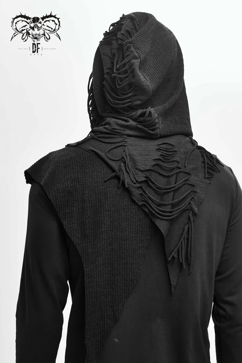 Gothic Punk Style Long Sleeves Hoodie / Black Zipper Cutout Top / Alternative Fashion
