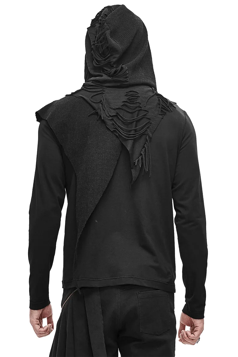 Gothic Punk Style Long Sleeves Hoodie / Black Zipper Cutout Top / Alternative Fashion