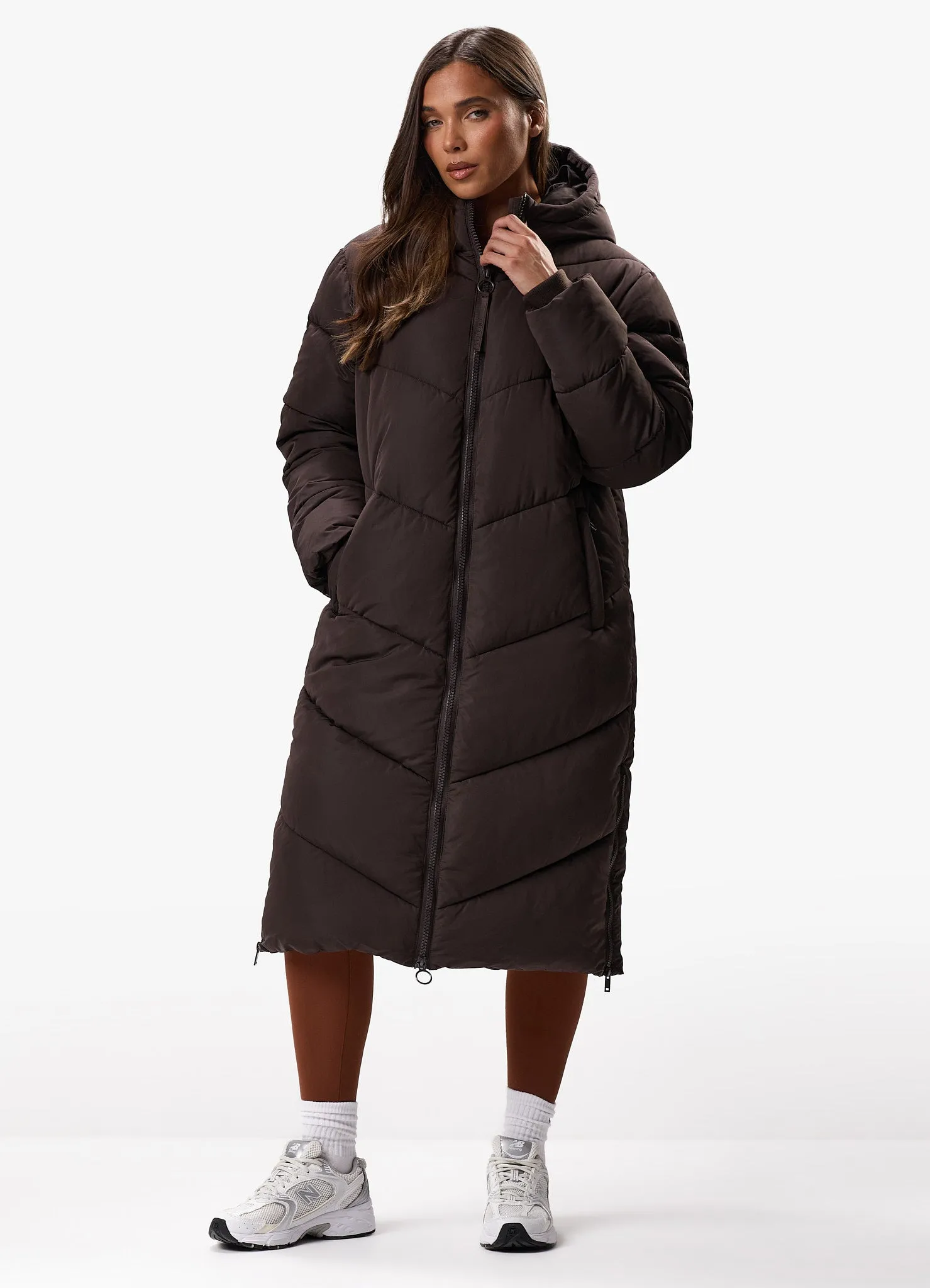 Gym King Chevron Longline Puffer - Cocoa