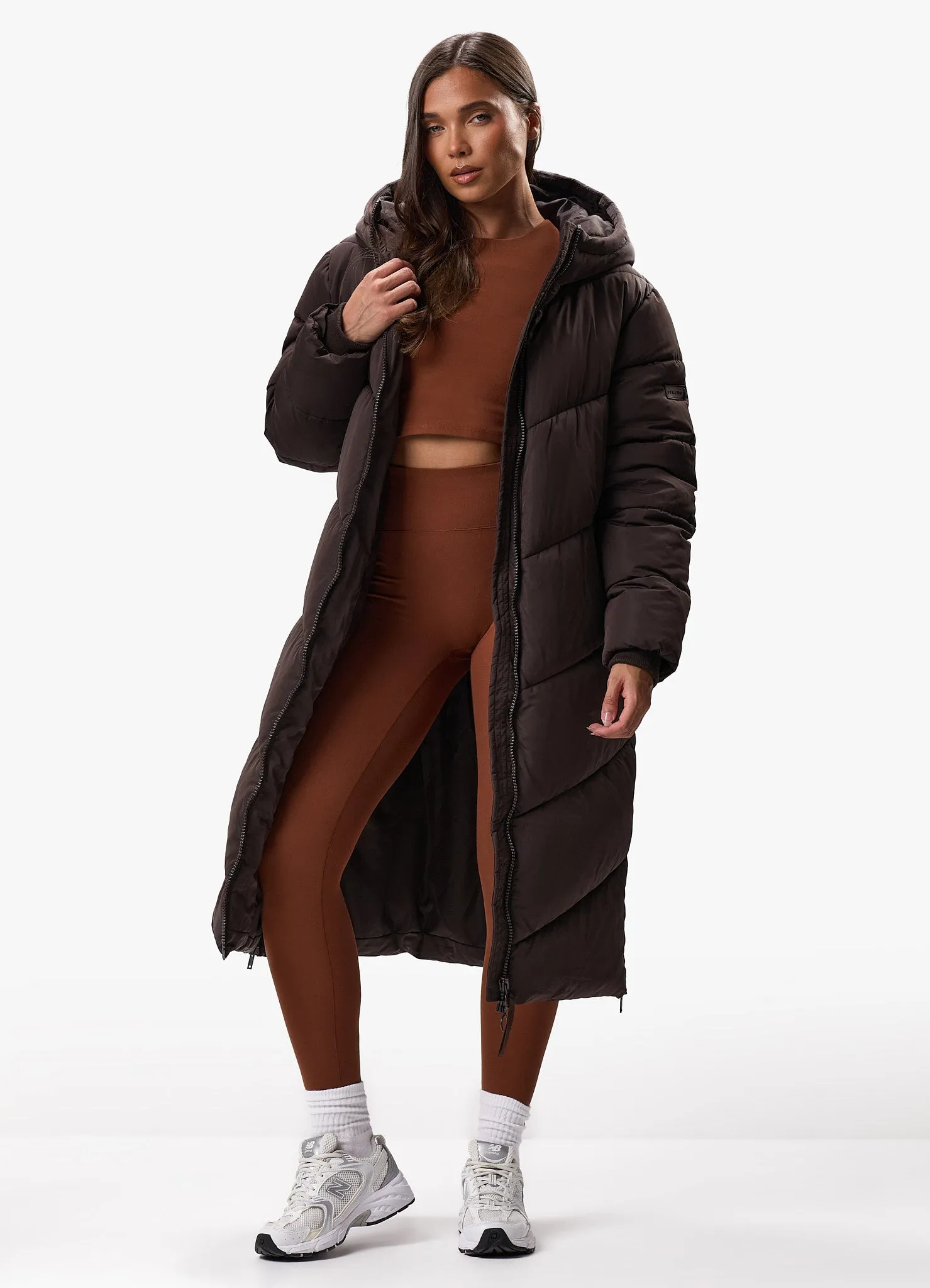 Gym King Chevron Longline Puffer - Cocoa