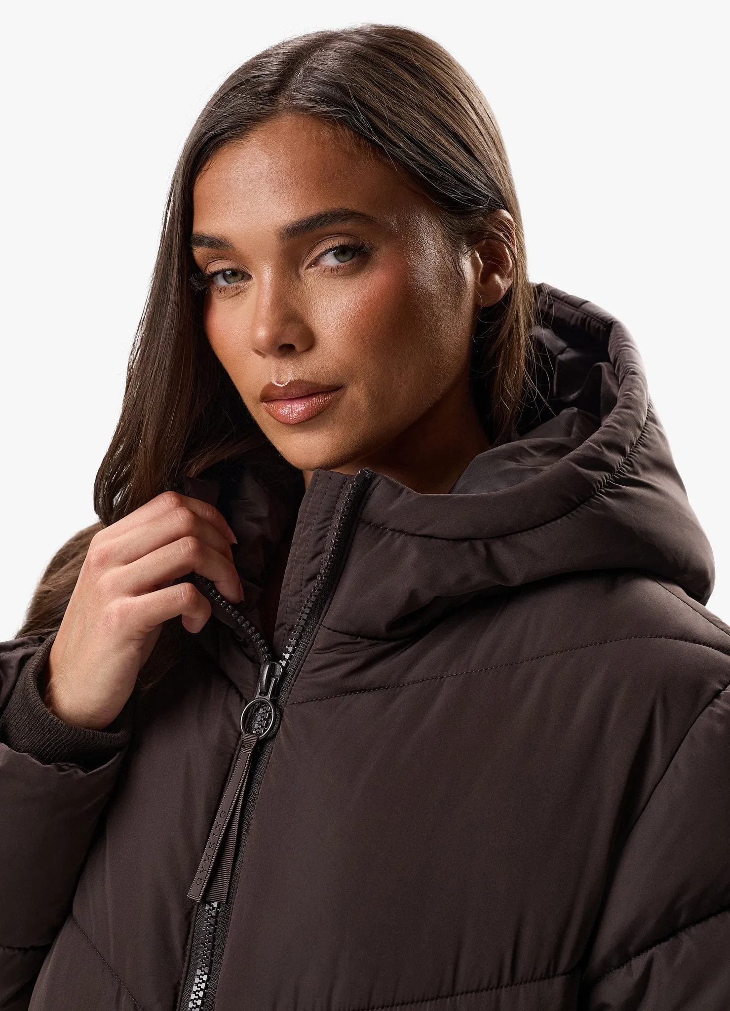 Gym King Chevron Longline Puffer - Cocoa