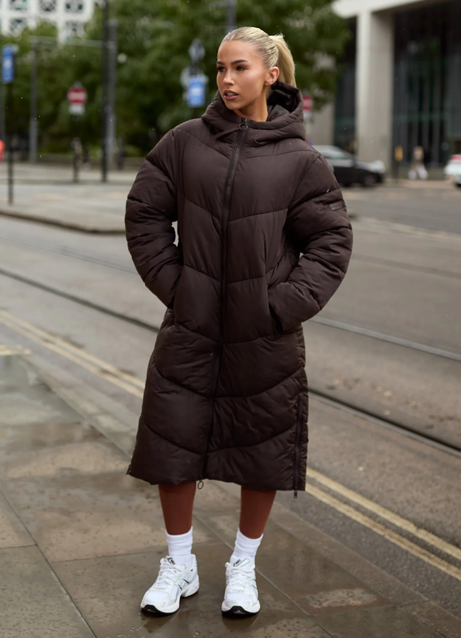 Gym King Chevron Longline Puffer - Cocoa