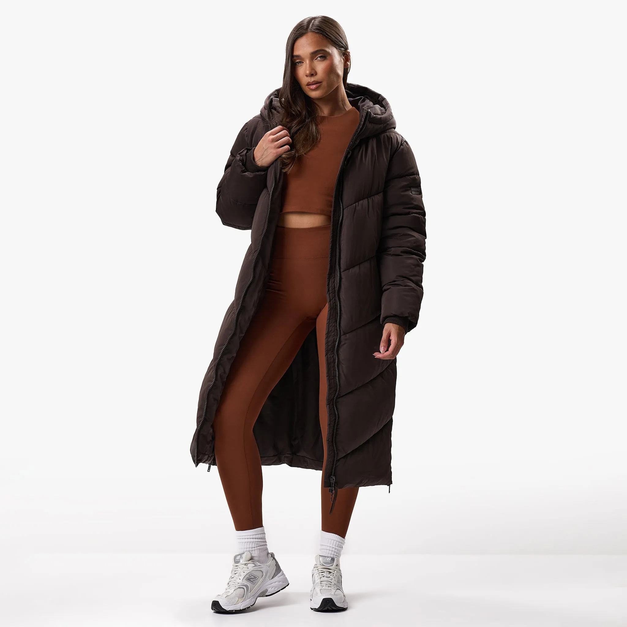 Gym King Chevron Longline Puffer - Cocoa