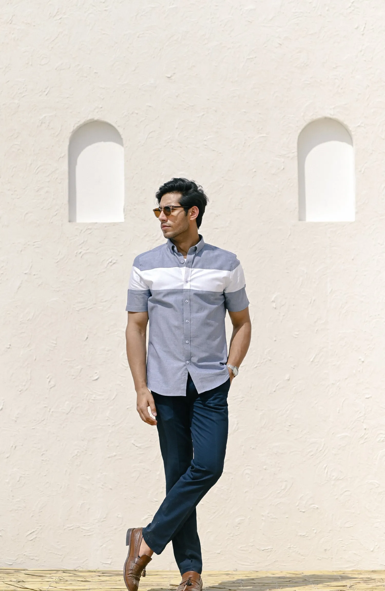 HALF SLEEVE ZERQ - OXFORD WHITE STRIPER