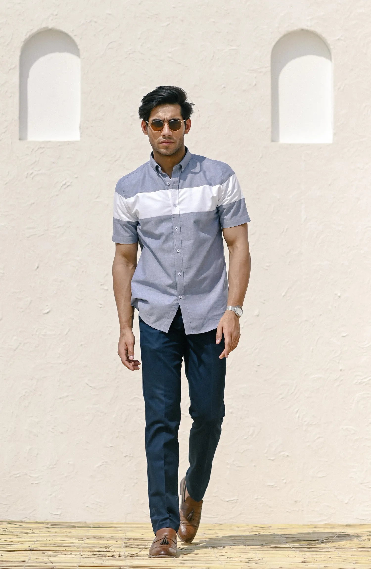 HALF SLEEVE ZERQ - OXFORD WHITE STRIPER