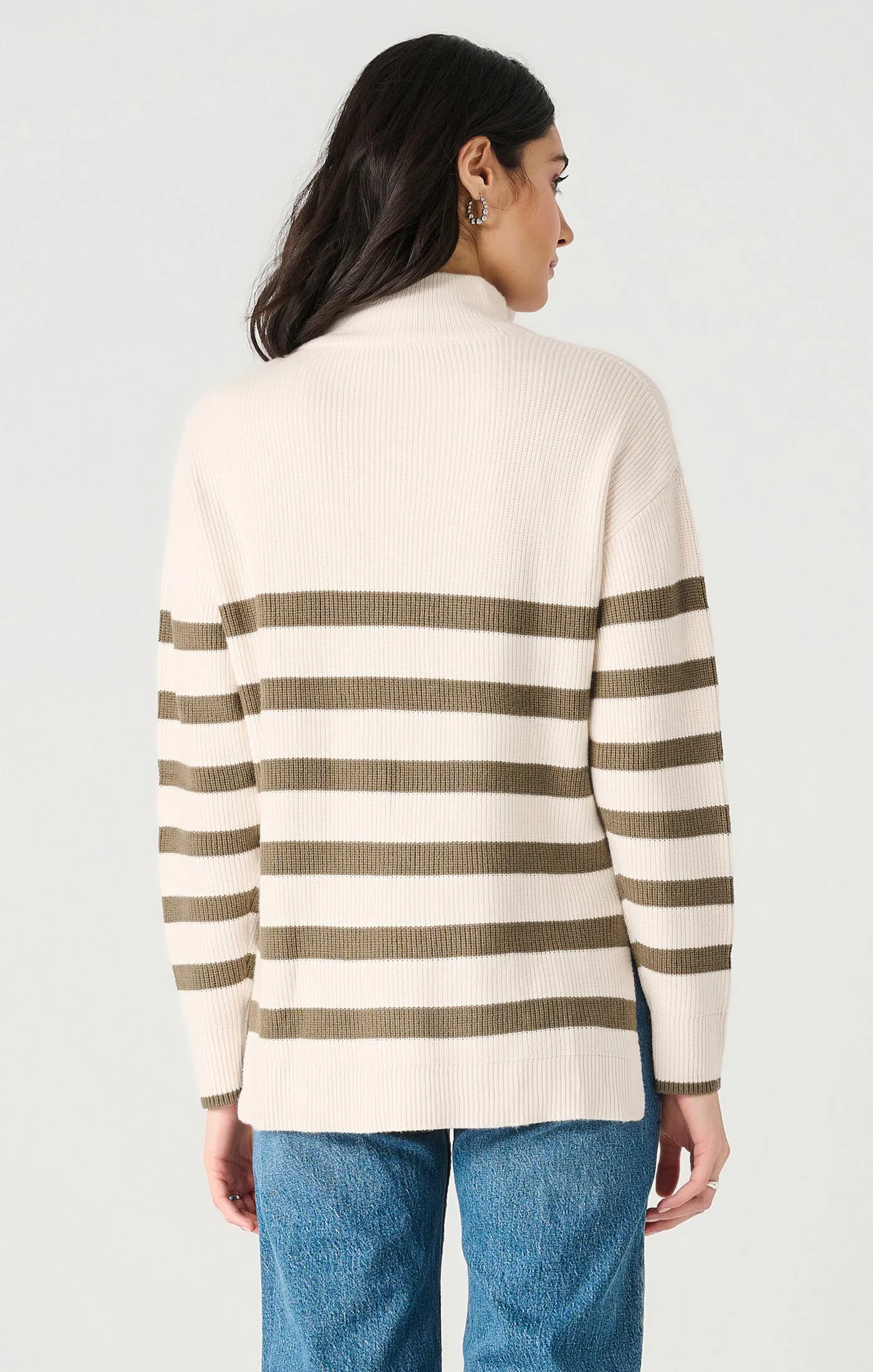 Half Zip Striped Sweater Top (Dex) (Plus)
