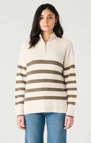 Half Zip Striped Sweater Top (Dex) (Plus)