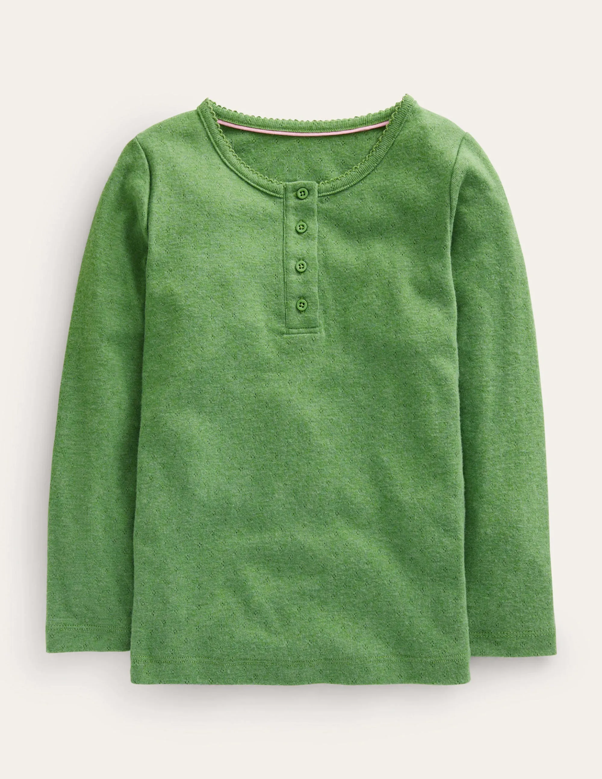 Henley Pointelle Top-English Ivy Green