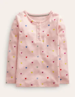 Henley Pointelle Top-Provence Pink Hearts