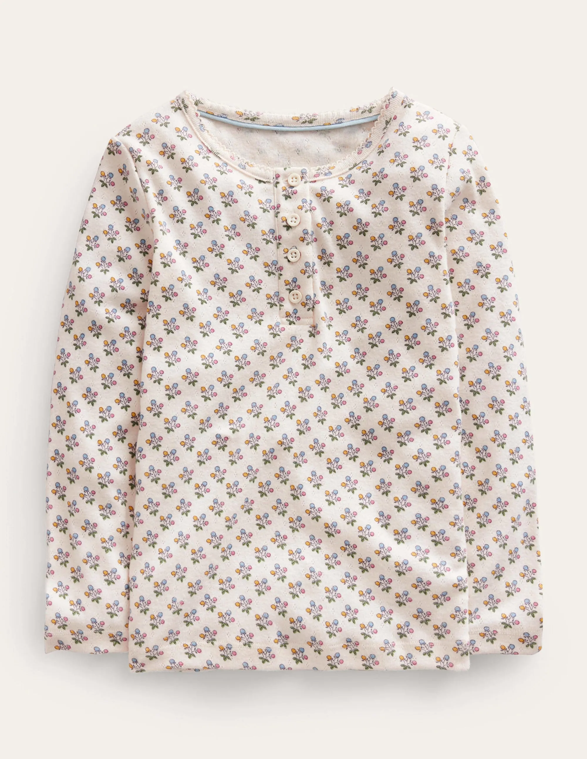 Henley Pointelle Top-Vanilla Pod/Mustard Floral