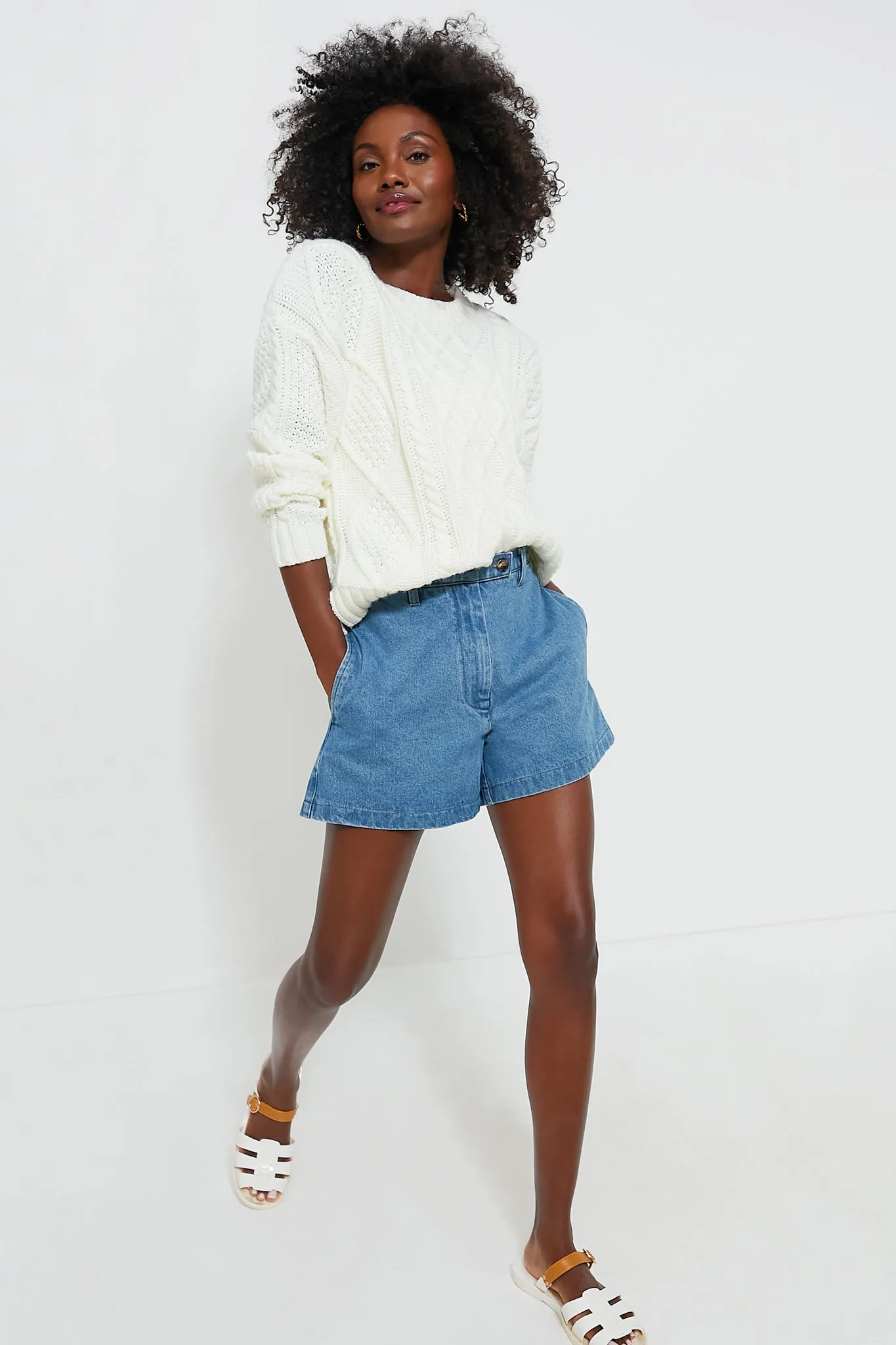 Ivory Cable Knit Courchevel Sweater