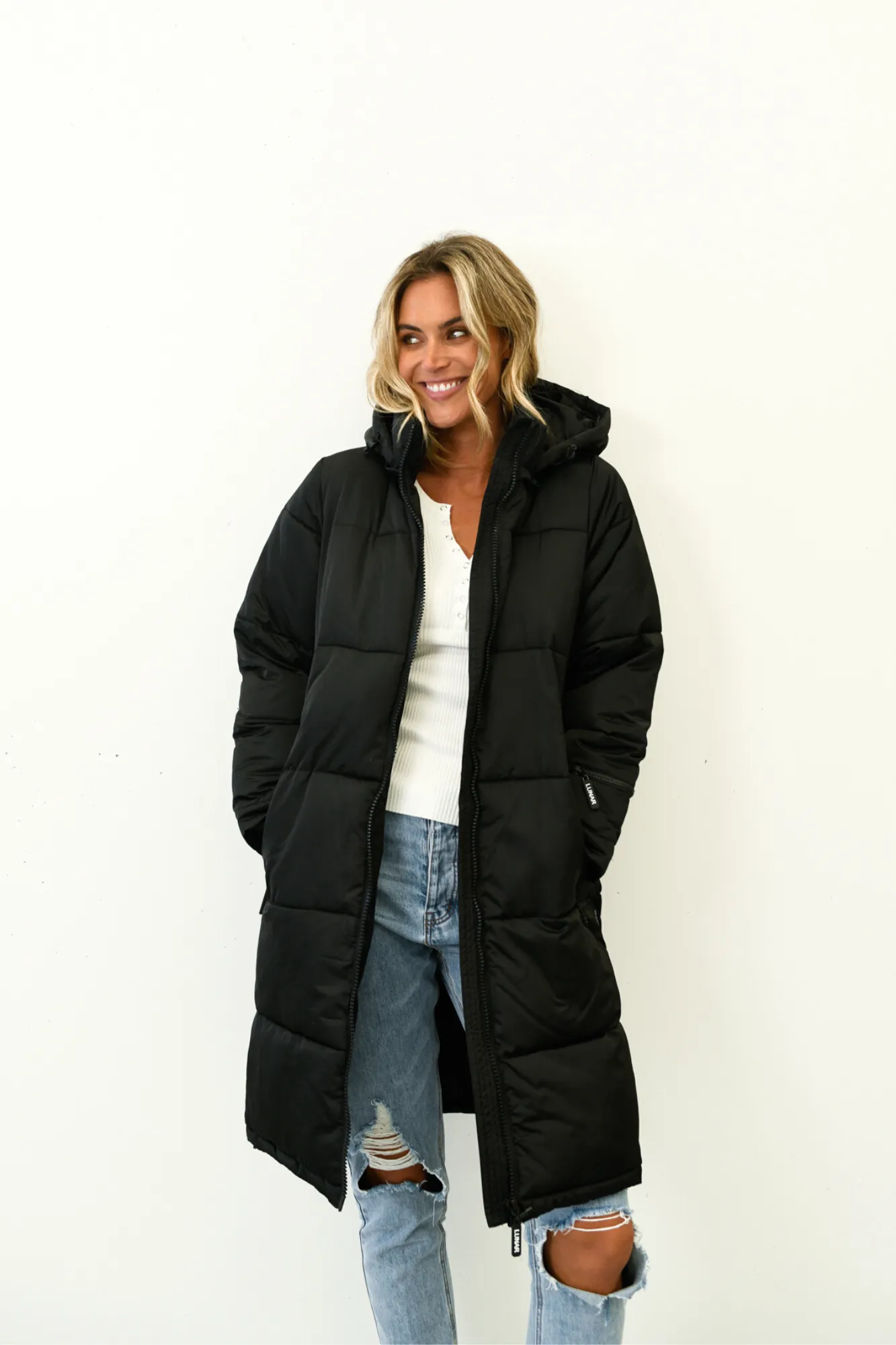 JADA LONGLINE PUFFER JACKET - BLACK