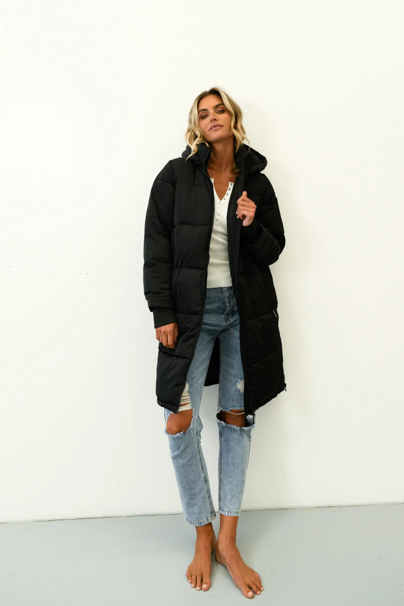 JADA LONGLINE PUFFER JACKET - BLACK