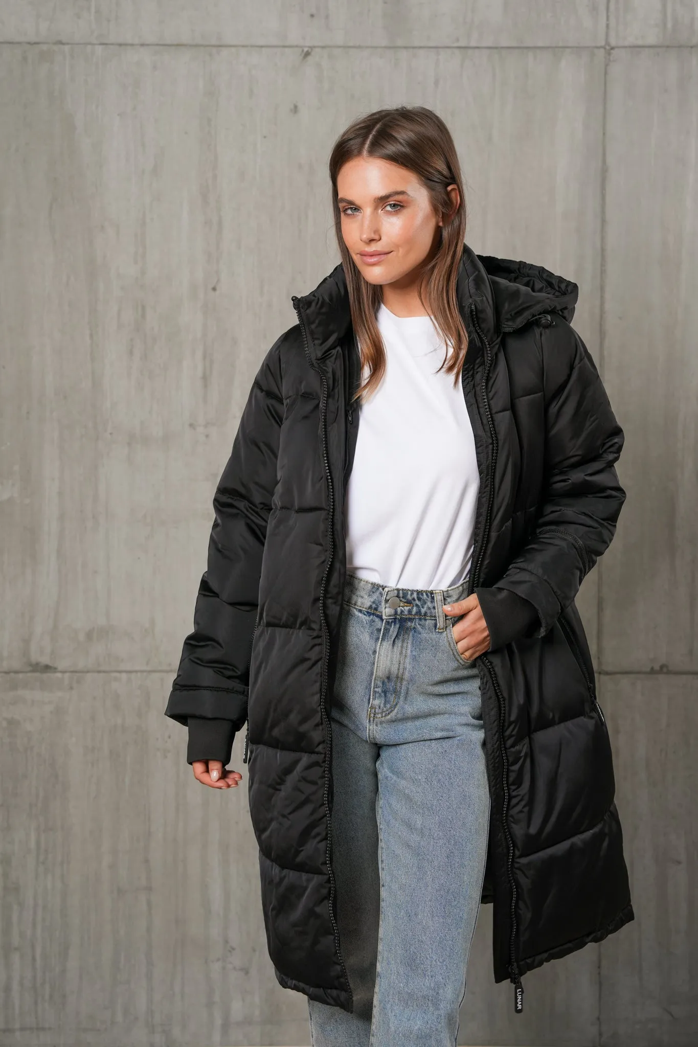 JADA LONGLINE PUFFER JACKET - BLACK