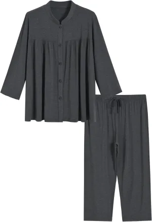 Latuza Women's Bamboo Viscose Button Down Capri Pajamas Set