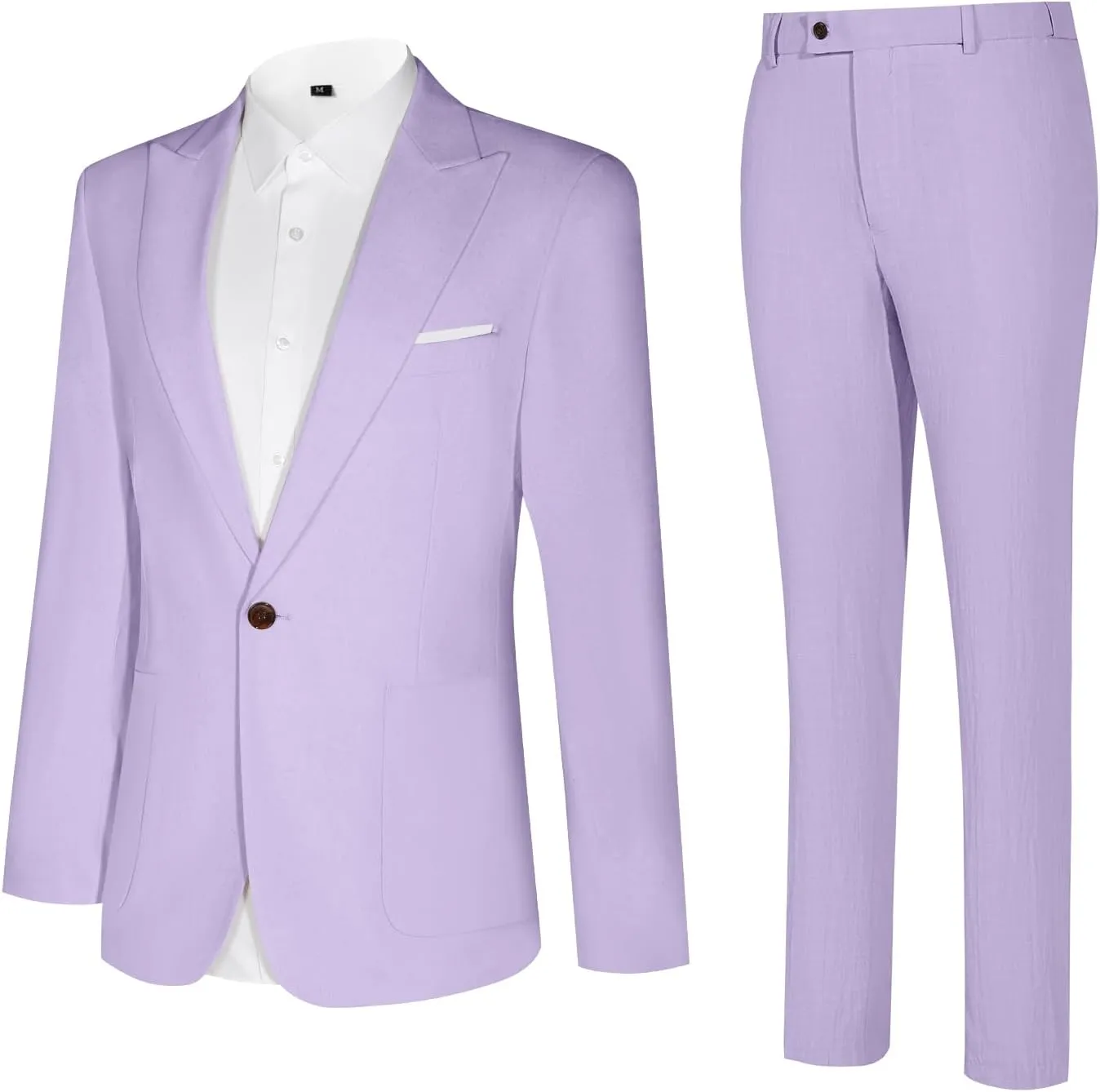 Linen Men Suit Set Casual Tuxedo 2 Piece Regular Fit Blazer One Button Solid Jacket and Pants for Prom Wedding Party