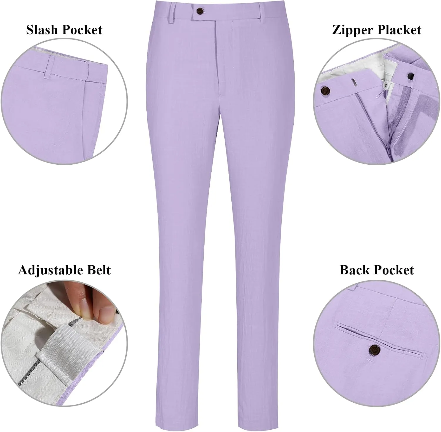 Linen Men Suit Set Casual Tuxedo 2 Piece Regular Fit Blazer One Button Solid Jacket and Pants for Prom Wedding Party